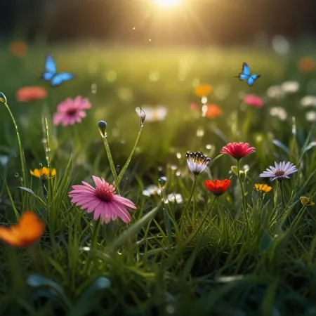 Veld met bloemen en vlinders