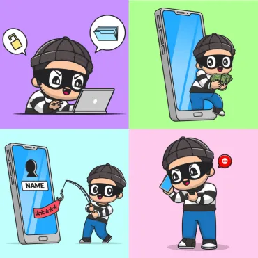 kleurige cartoons met hackers