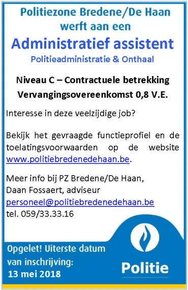 affiche vacature administratief assistent